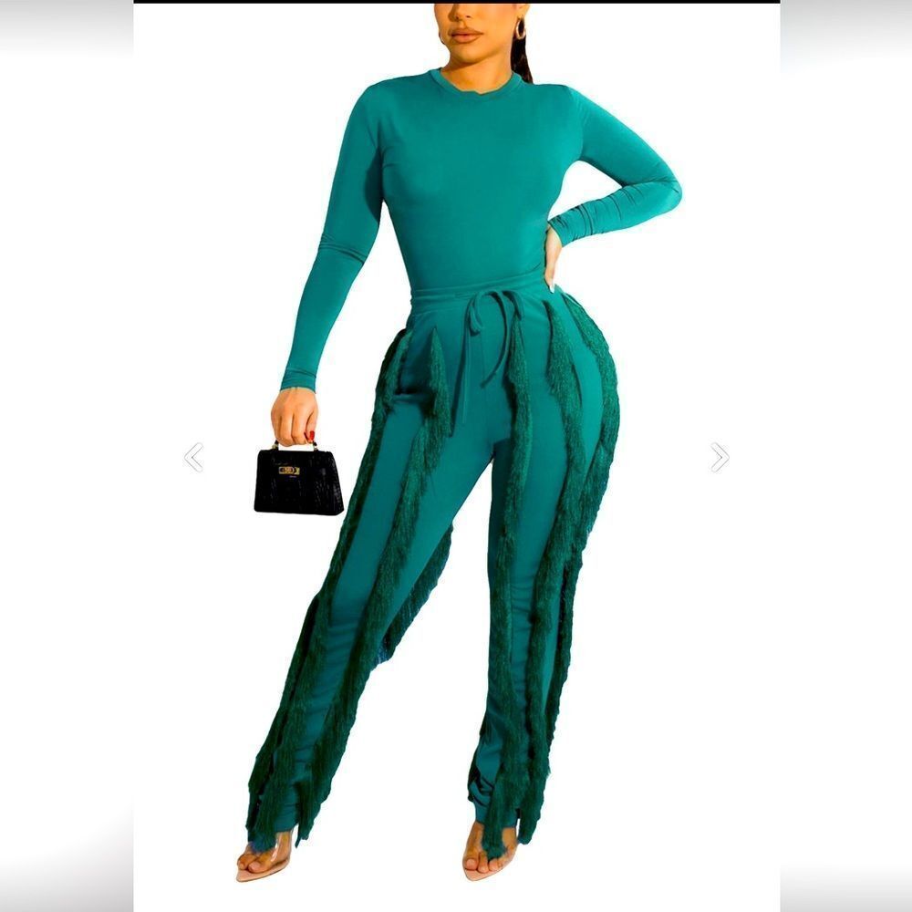 🦋Green Fringe Pant Set Plus Size 2X (AA2)